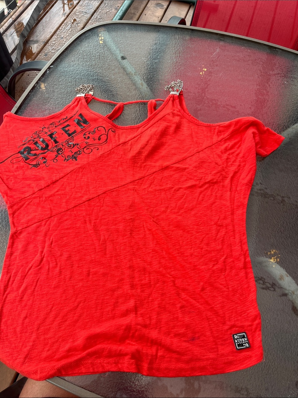 Red Cold-Shoulder Tank with Chain Strap Detail orange